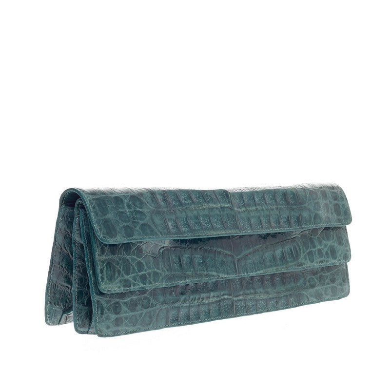Convertible Double Flap Clutch Crocodile Long