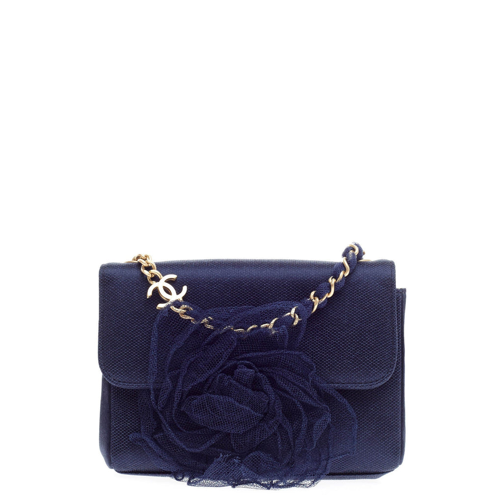 Rosette Flap Bag Satin and Mesh Mini