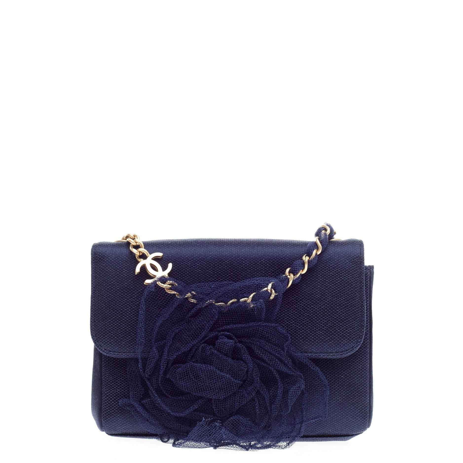 Rosette Flap Bag Satin and Mesh Mini