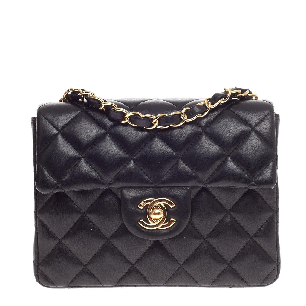 Square Classic Single Flap Bag Quilted Lambskin Mini