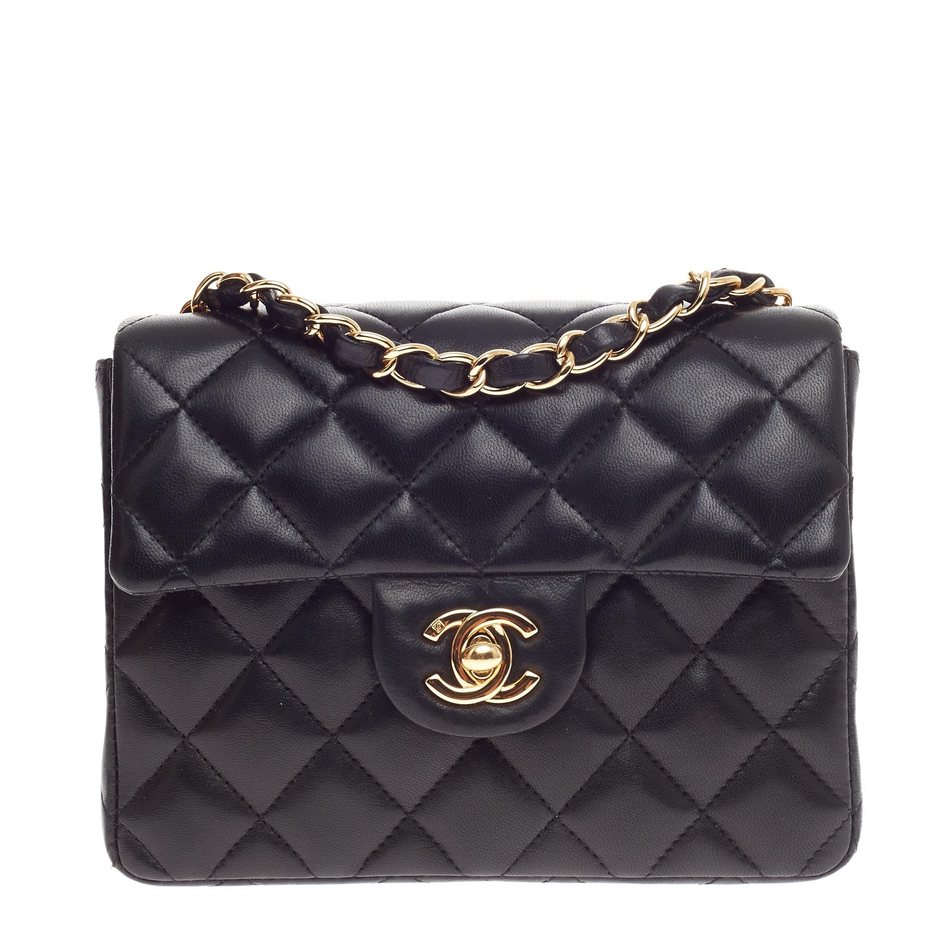 Square Classic Single Flap Bag Quilted Lambskin Mini