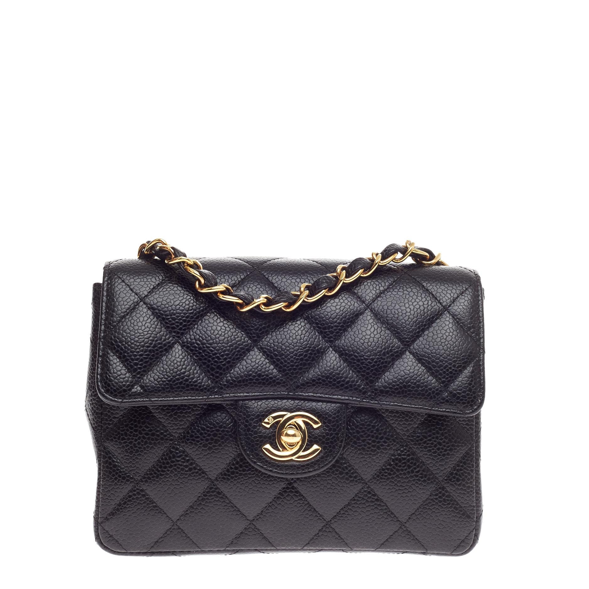 Square Classic Single Flap Bag Caviar Mini