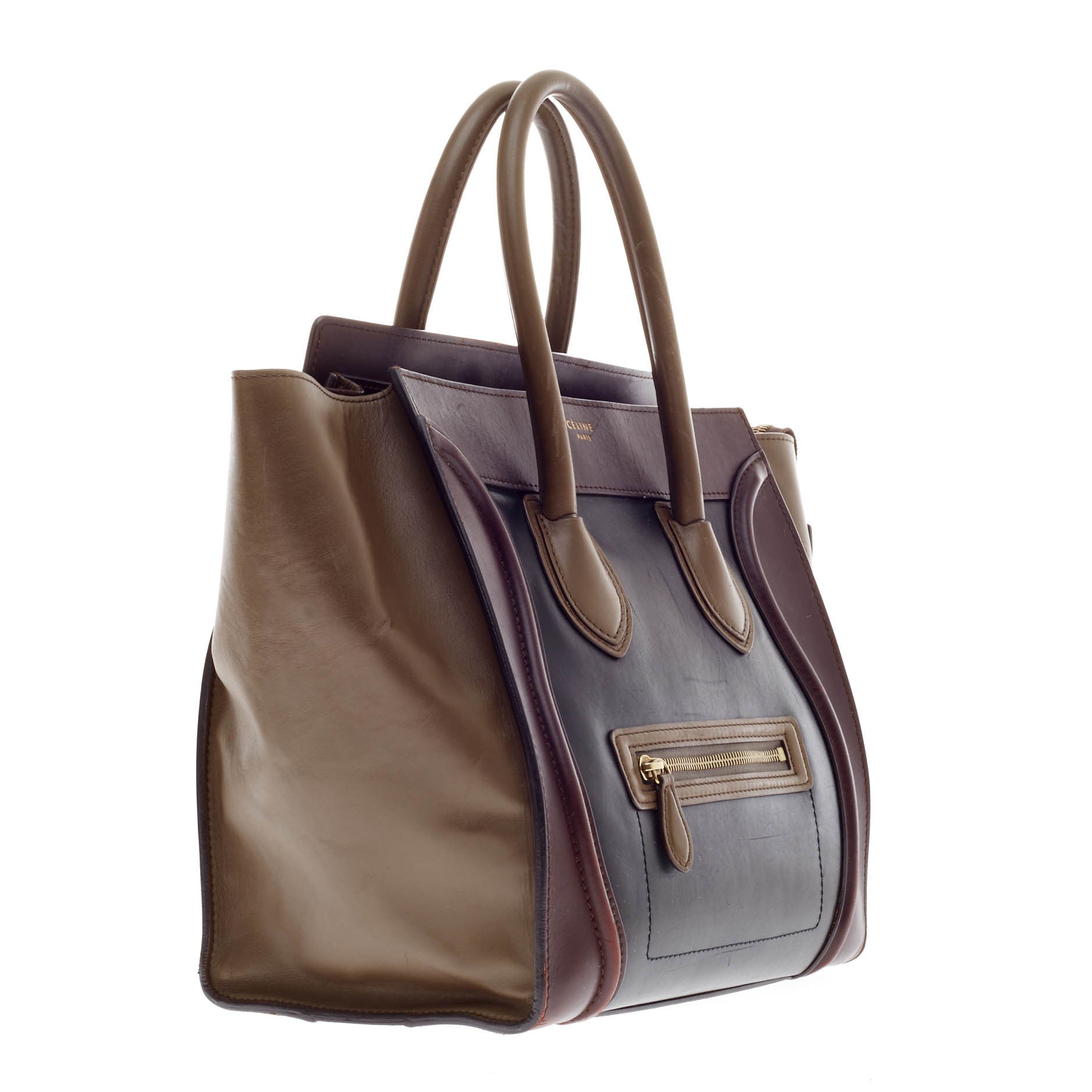 Tricolor Luggage Handbag Leather Mini