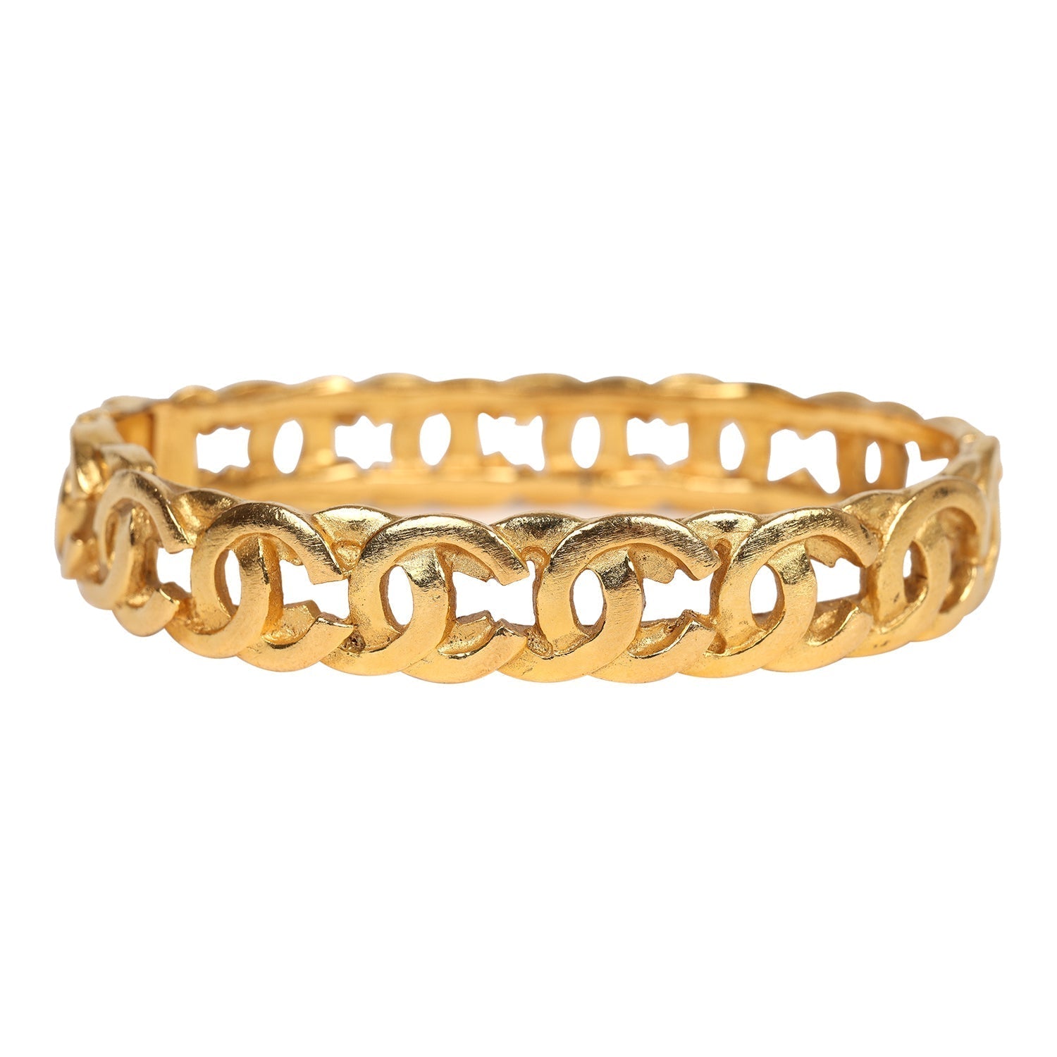 Chanel Vintage 24K Gold Plated CC Bangle Bracelet