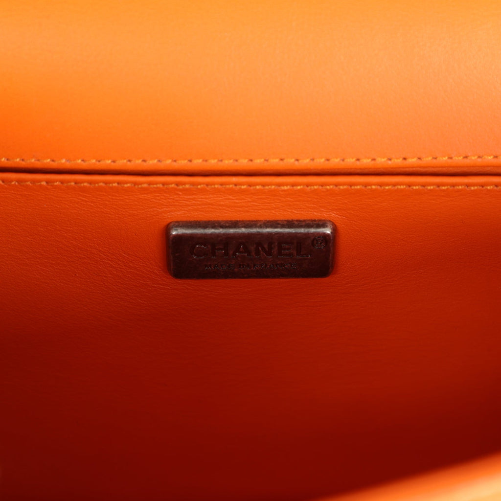 Chanel Medium Boy Bag Orange Python Aged Ruthenium Hardware