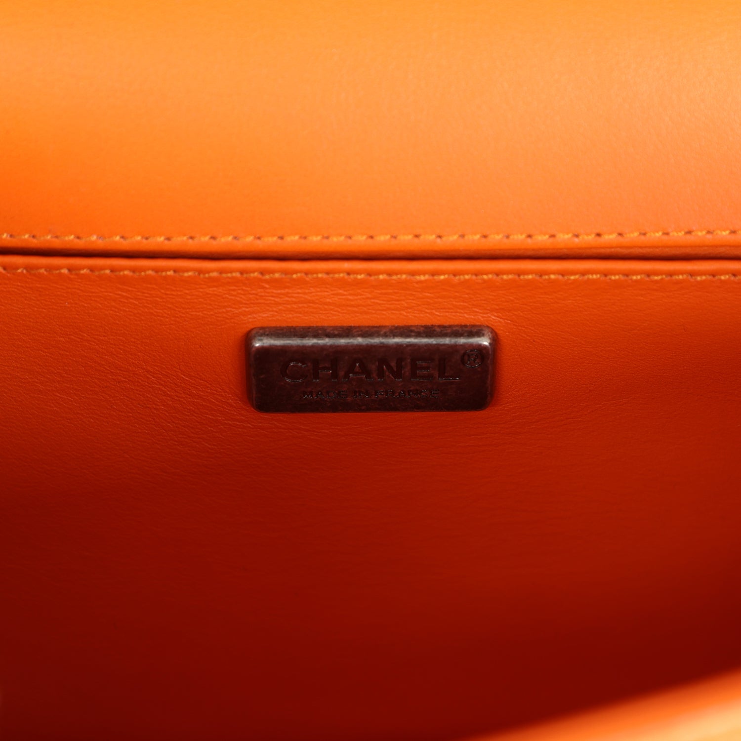 Chanel Medium Boy Bag Orange Python Aged Ruthenium Hardware