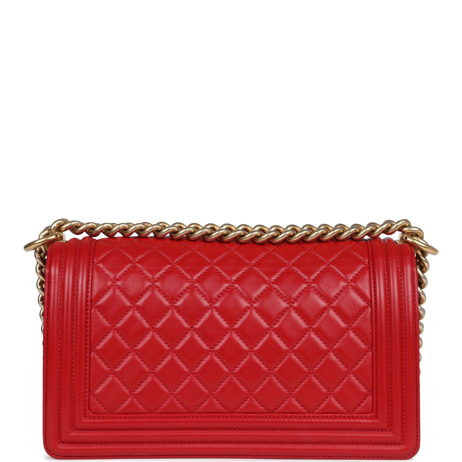 Chanel Medium Boy Bag Red Lambskin Antique Gold Hardware