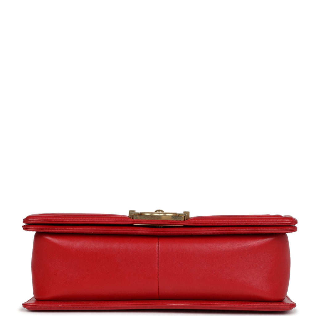 Chanel Medium Boy Bag Red Lambskin Antique Gold Hardware