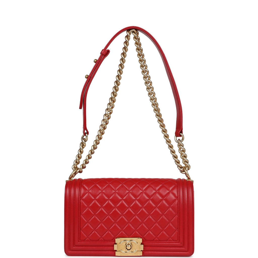 Chanel Medium Boy Bag Red Lambskin Antique Gold Hardware