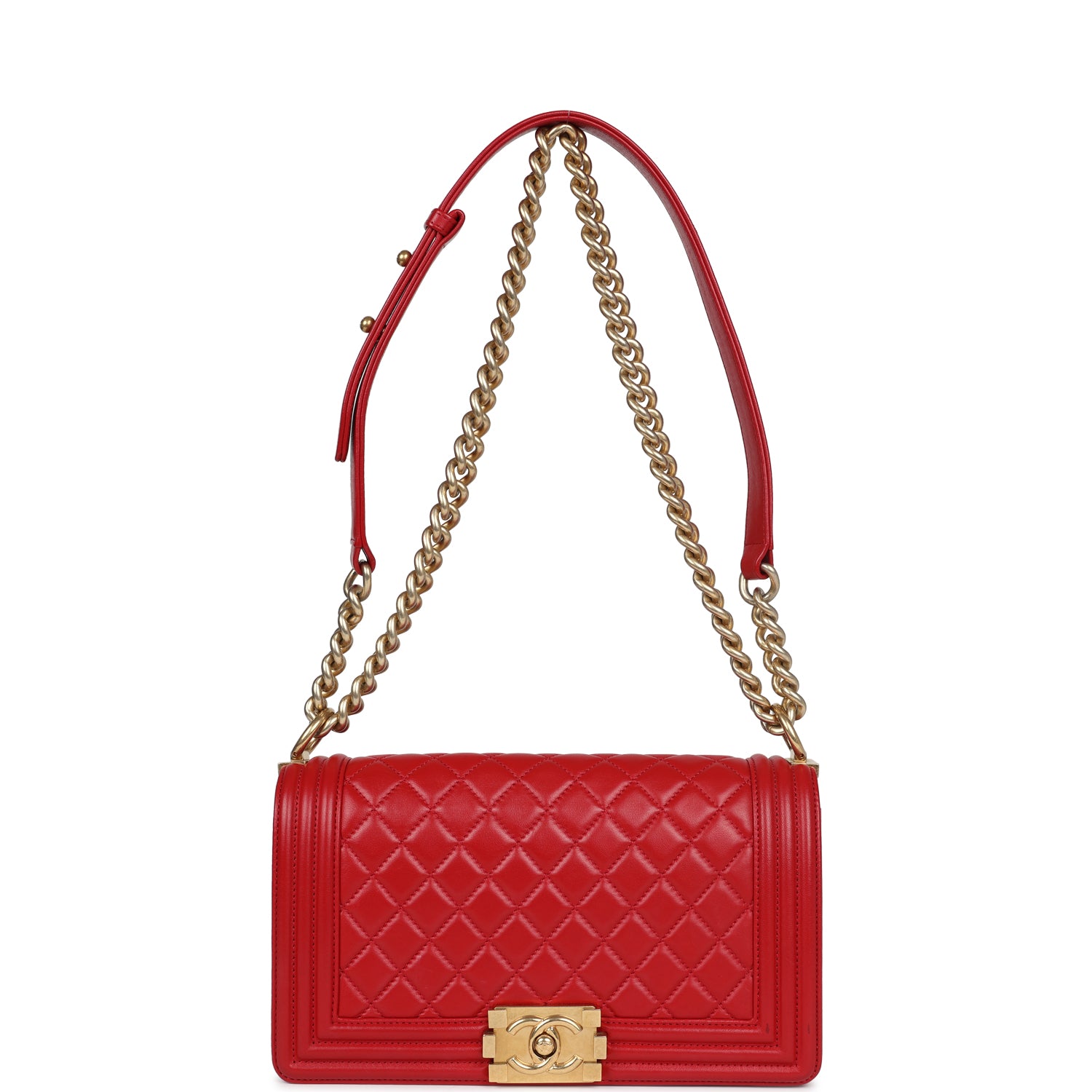 Chanel Medium Boy Bag Red Lambskin Antique Gold Hardware