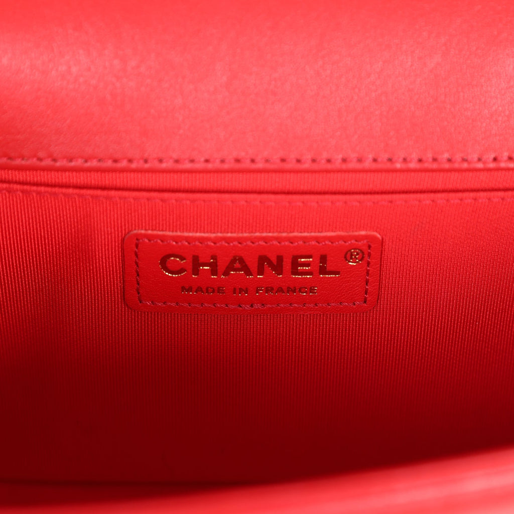 Chanel Medium Boy Bag Red Lambskin Antique Gold Hardware