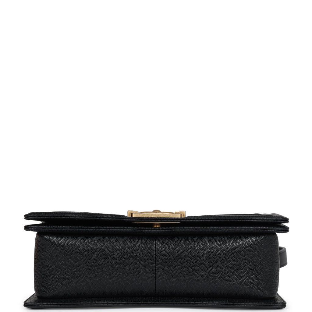 Chanel New Medium Boy Bag Black Caviar Antique Gold Hardware