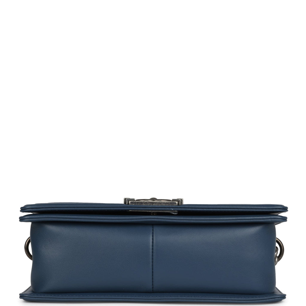 Chanel Medium Boy Bag Blue Lambskin Ruthenium Hardware