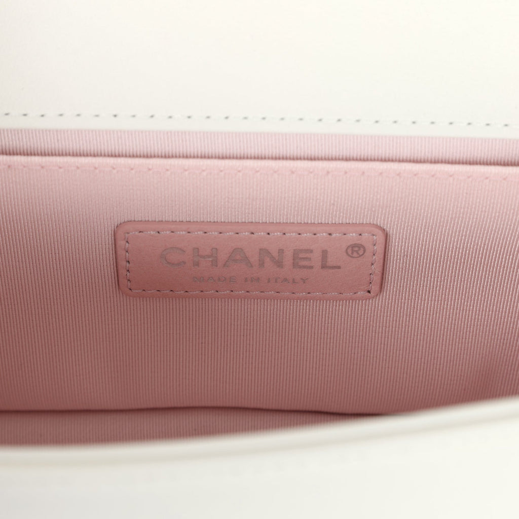 Chanel Small Pearl Boy Bag White Calfskin Silver Hardware