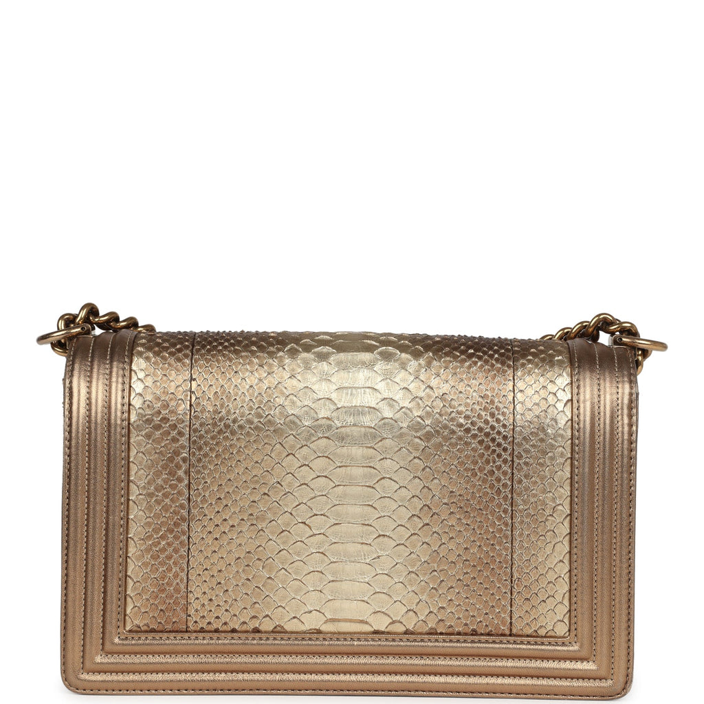 Chanel Medium Boy Bag Metallic Gold Python Antique Gold Hardware