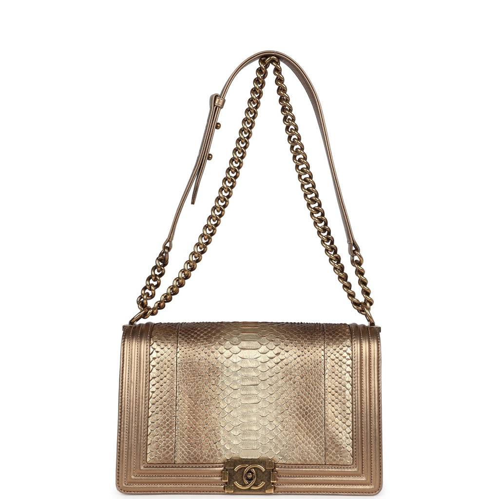 Chanel Medium Boy Bag Metallic Gold Python Antique Gold Hardware