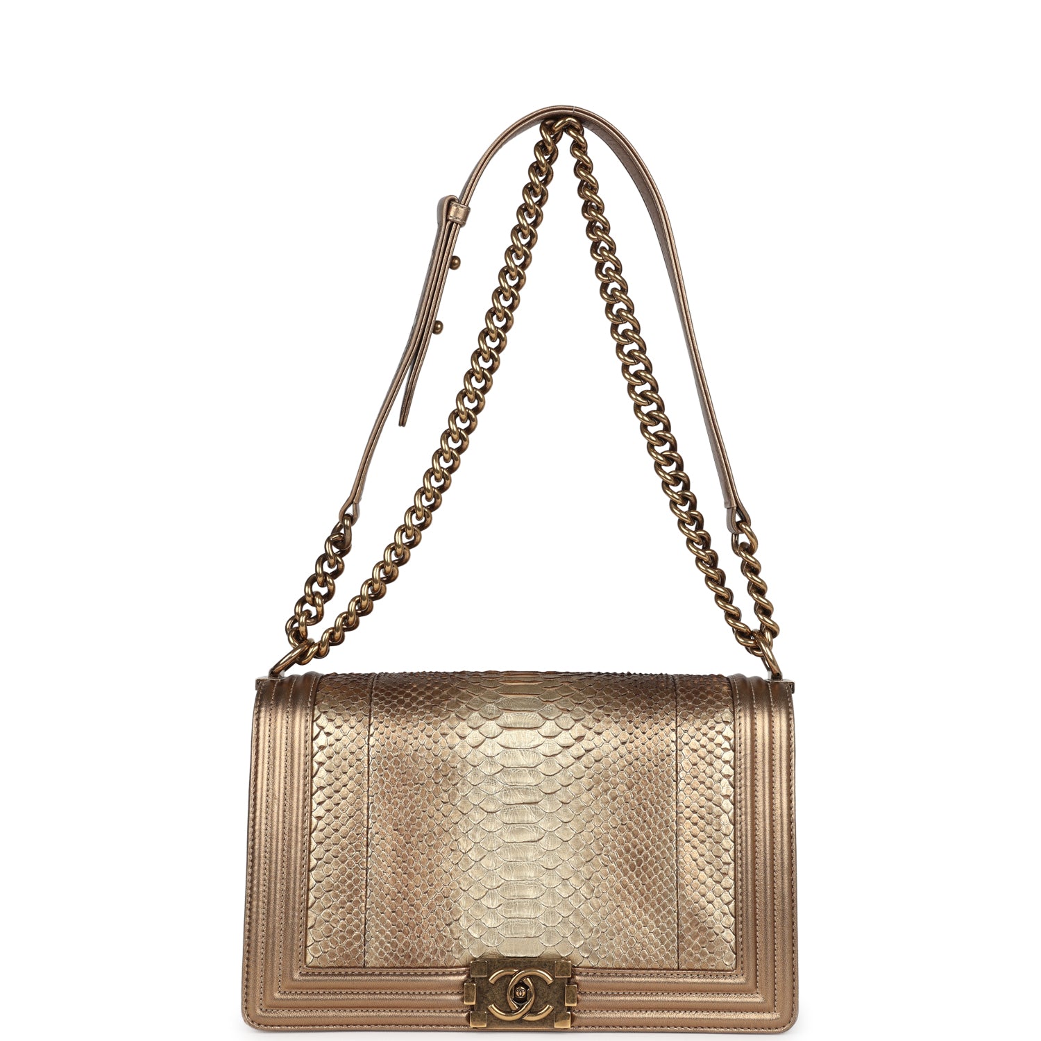 Chanel Medium Boy Bag Metallic Gold Python Antique Gold Hardware