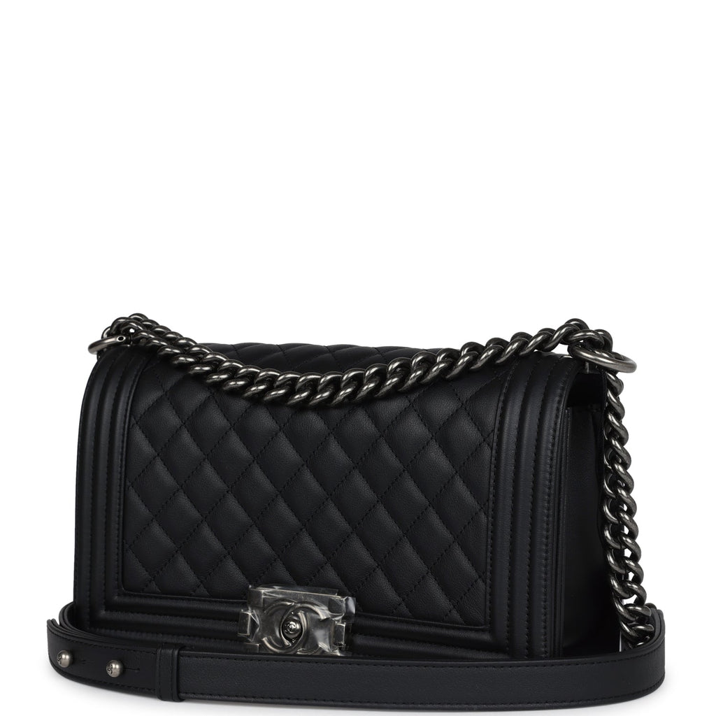 Chanel Medium Boy Bag Black Calfskin Aged Ruthenium Hardware
