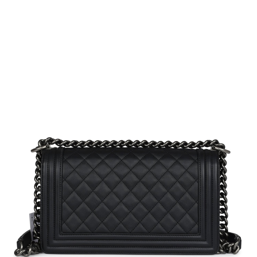 Chanel Medium Boy Bag Black Calfskin Aged Ruthenium Hardware