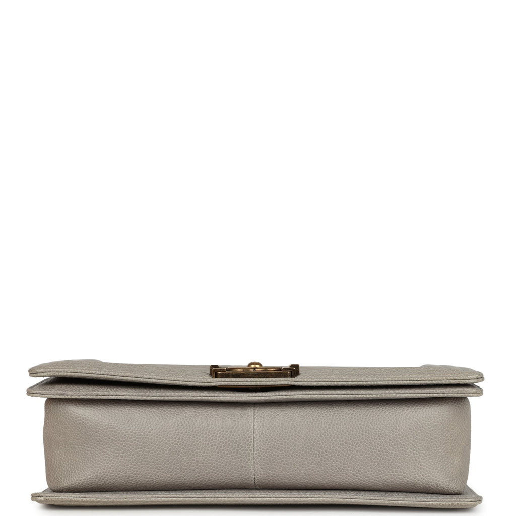 Chanel New Medium Boy Bag Grey Caviar Antique Gold Hardware