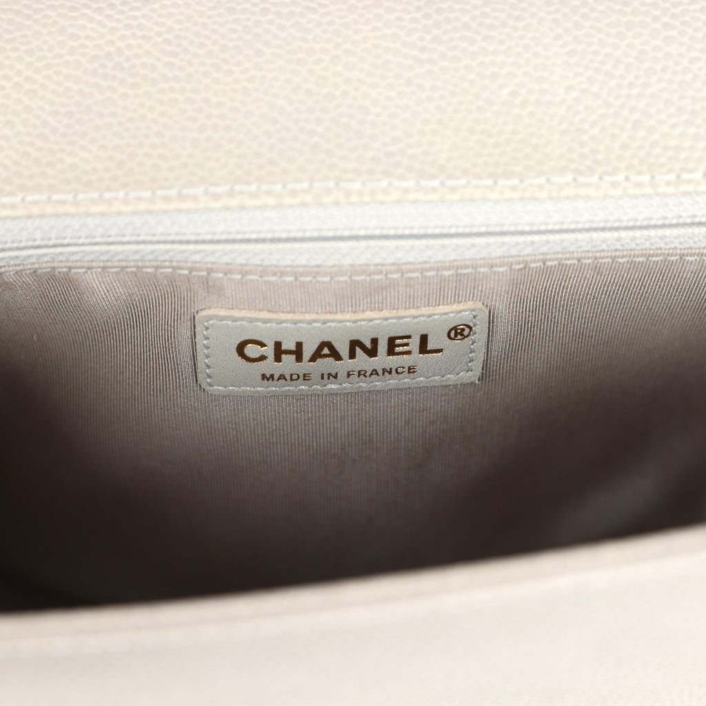 Chanel New Medium Boy Bag Grey Caviar Antique Gold Hardware
