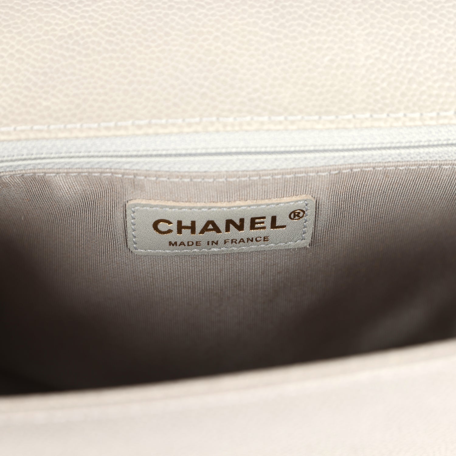 Chanel New Medium Boy Bag Grey Caviar Antique Gold Hardware
