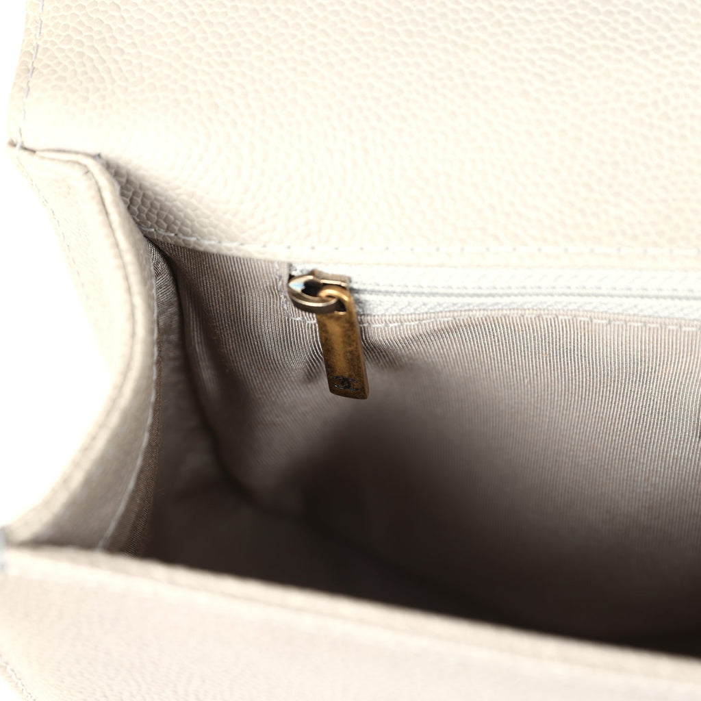 Chanel New Medium Boy Bag Grey Caviar Antique Gold Hardware