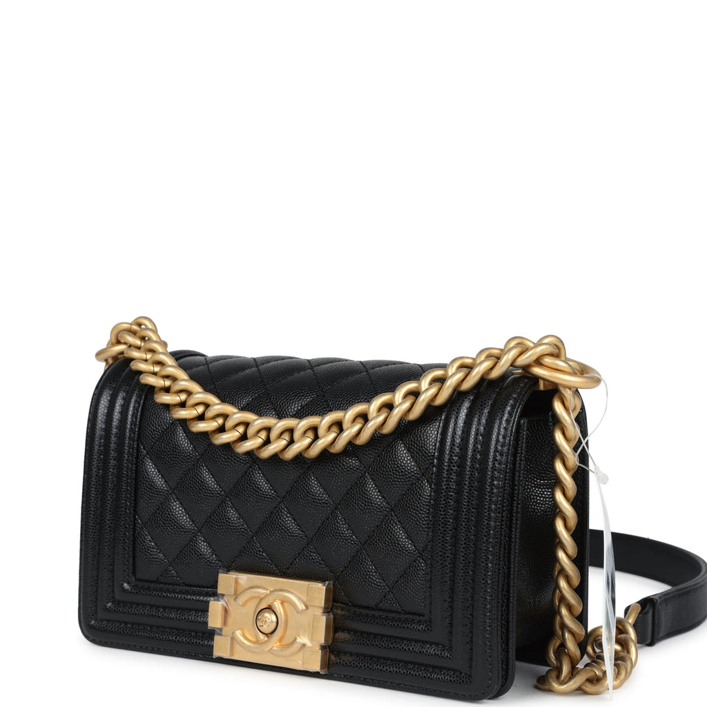 Chanel Small Boy Bag Black Shiny Caviar Antique Gold Hardware