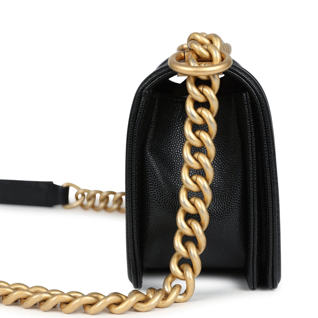 Chanel Small Boy Bag Black Shiny Caviar Antique Gold Hardware