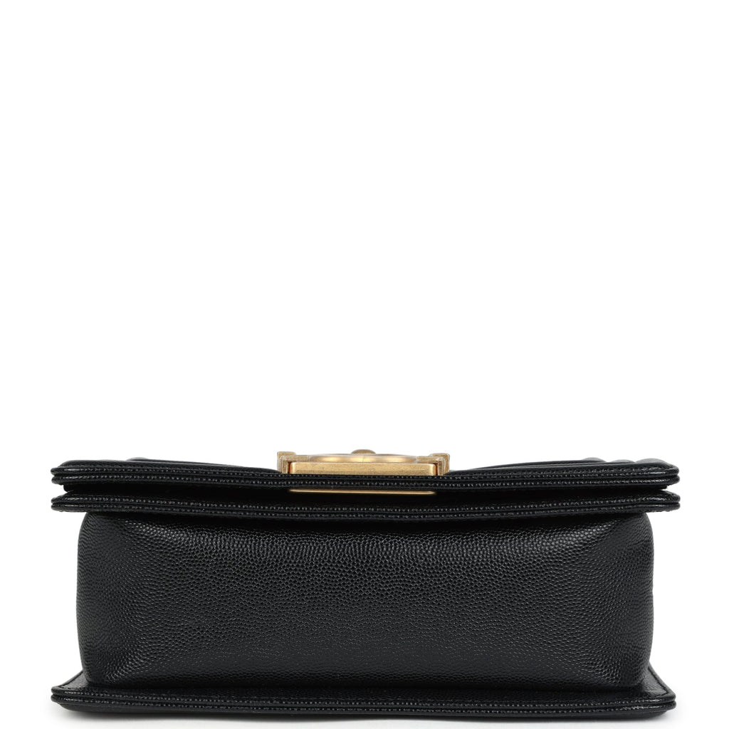 Chanel Small Boy Bag Black Shiny Caviar Antique Gold Hardware