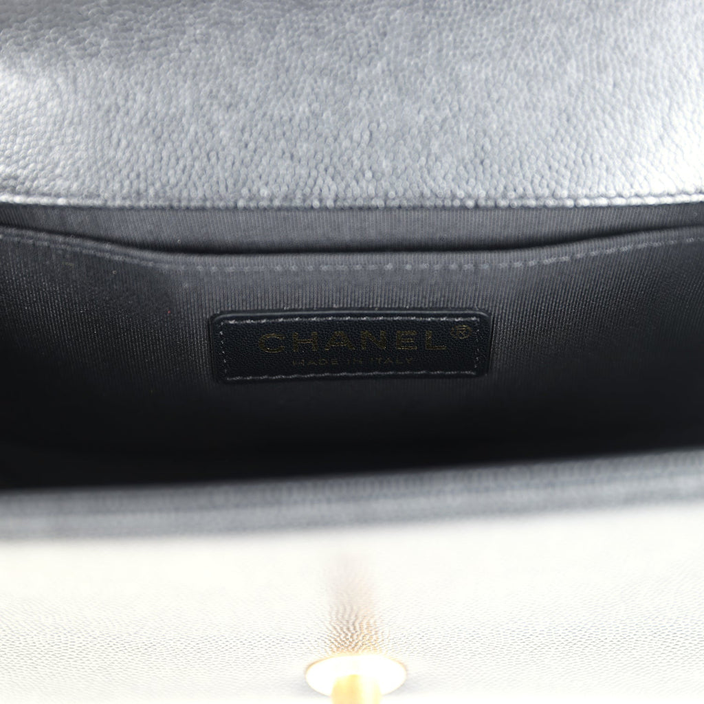 Chanel Small Boy Bag Black Shiny Caviar Antique Gold Hardware