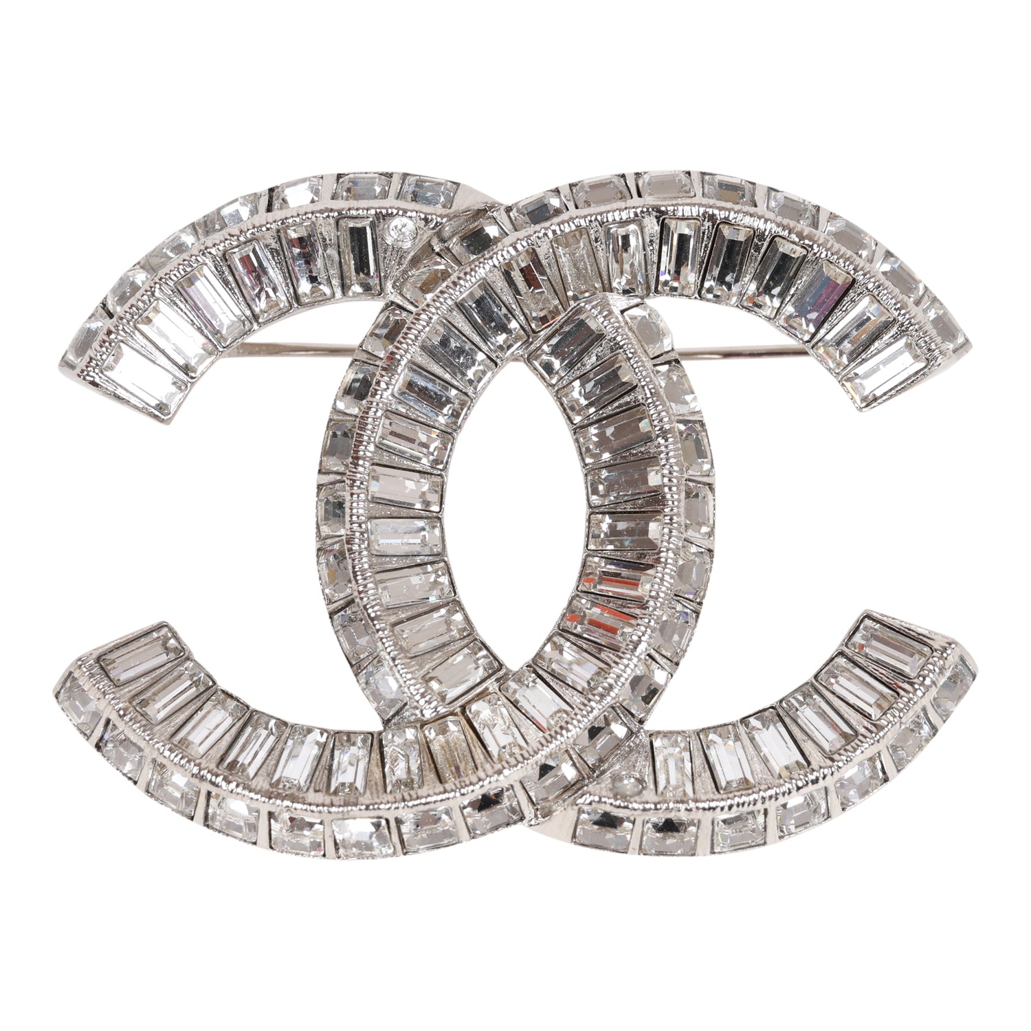 Chanel Crystal Baguette CC Silver Brooch