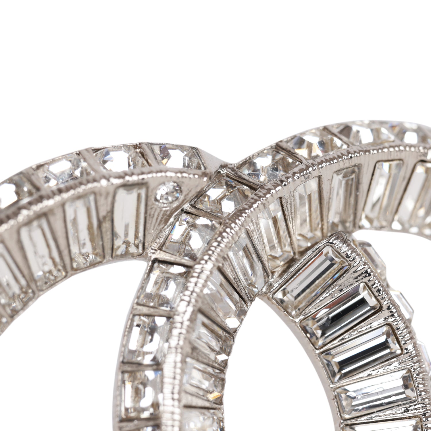 Chanel Crystal Baguette CC Silver Brooch