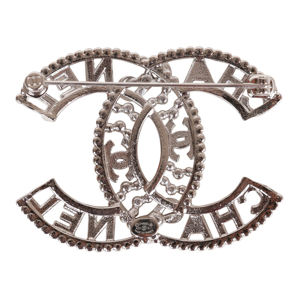 Chanel Crystal Bow CC Silver Brooch