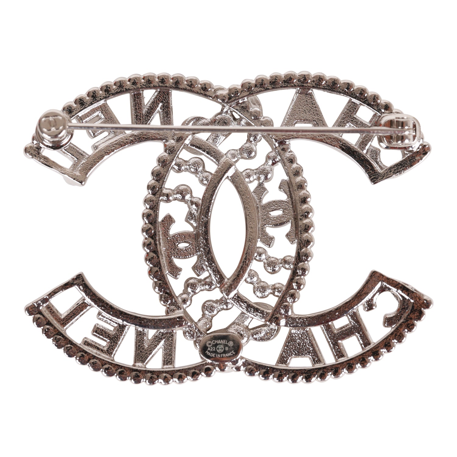 Chanel Crystal Bow CC Silver Brooch