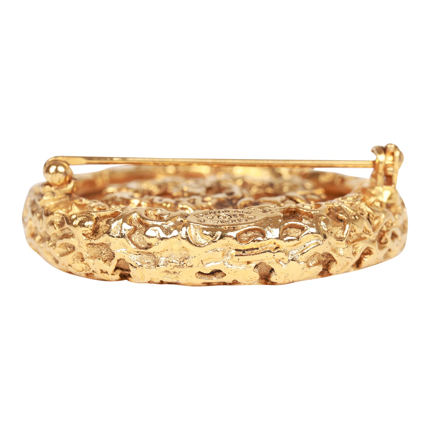 Chanel Vintage 24K Gold Plated Gold Tone CC Lava Textured Brooch
