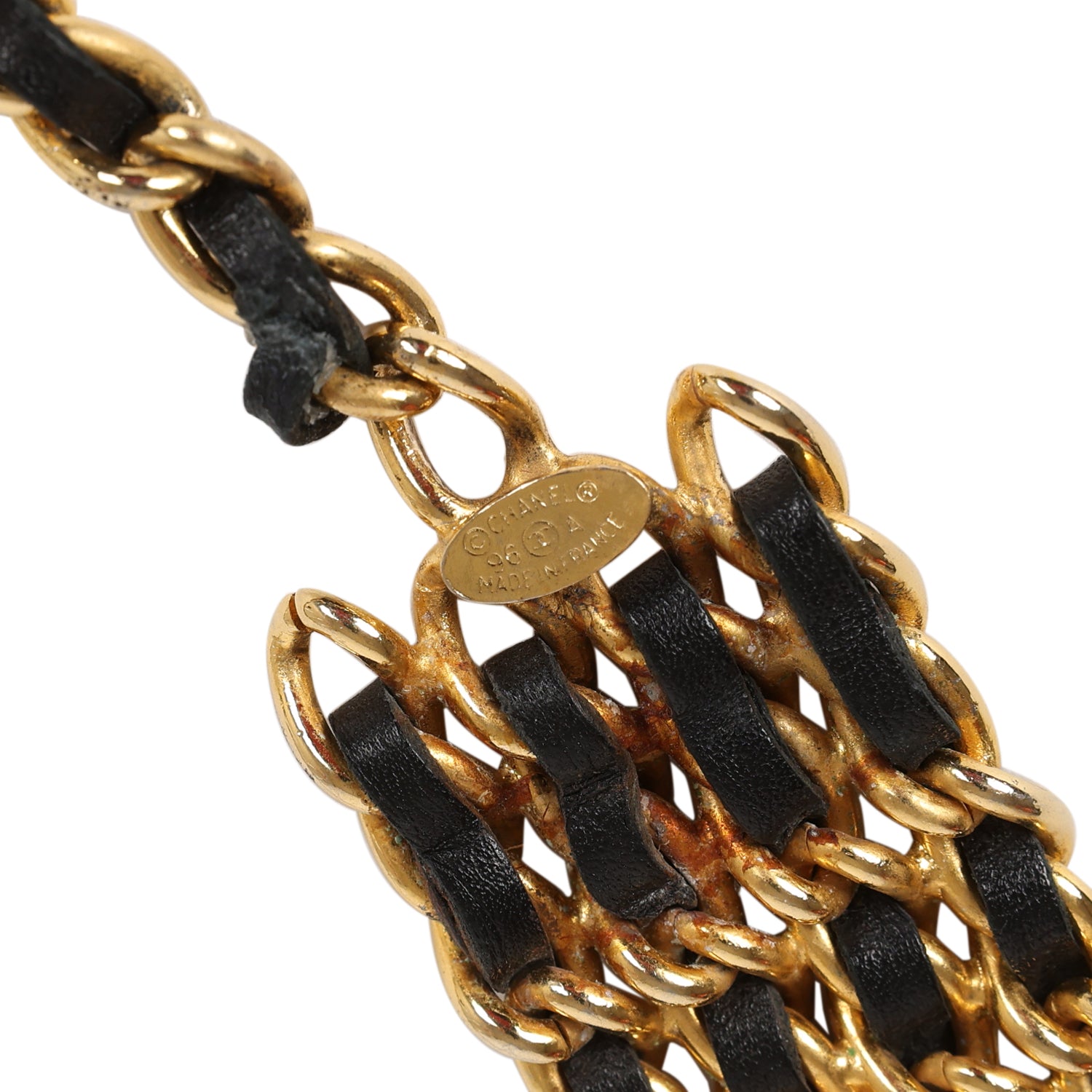 Chanel Vintage 24K Gold Plated Quadruple Layered Chain Belt Black Leather