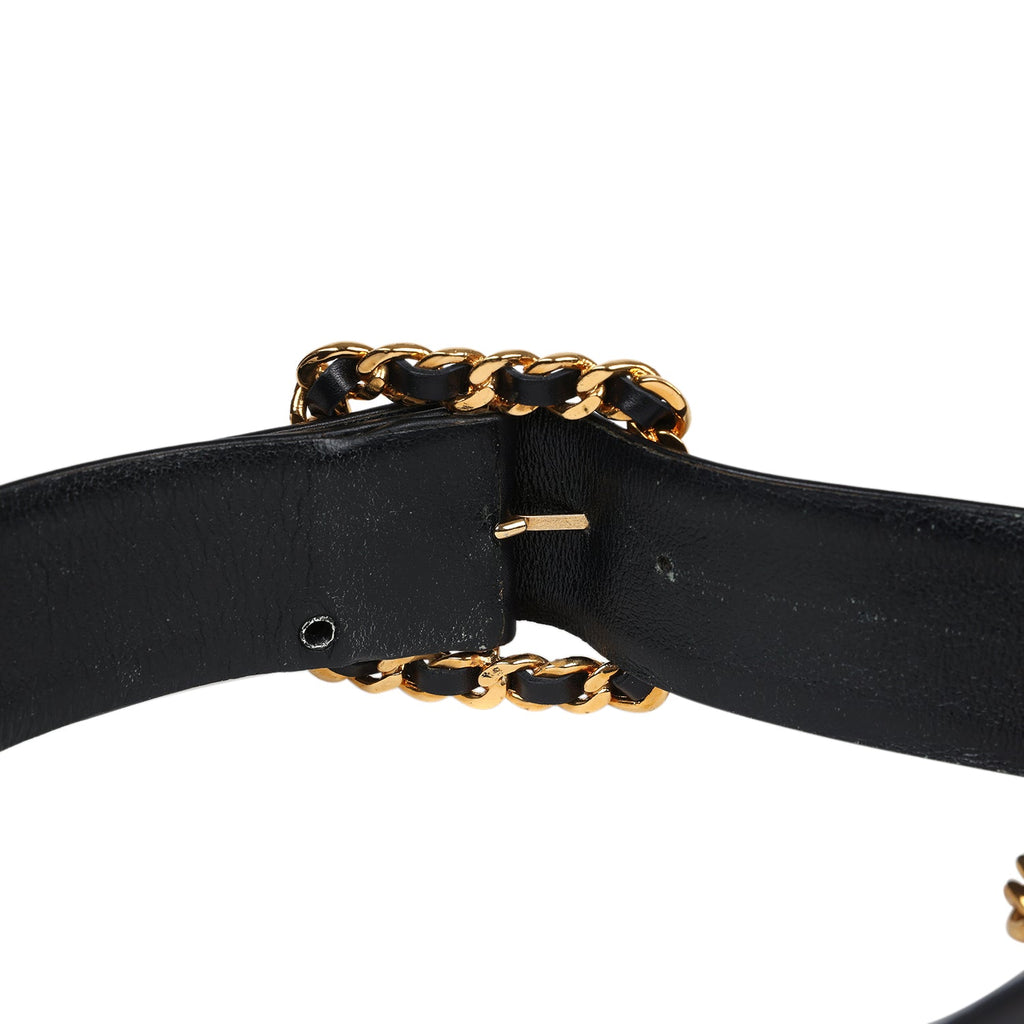 Chanel Vintage 24K Gold Plated CC Medallion Chainlink Leather Belt Black Leather