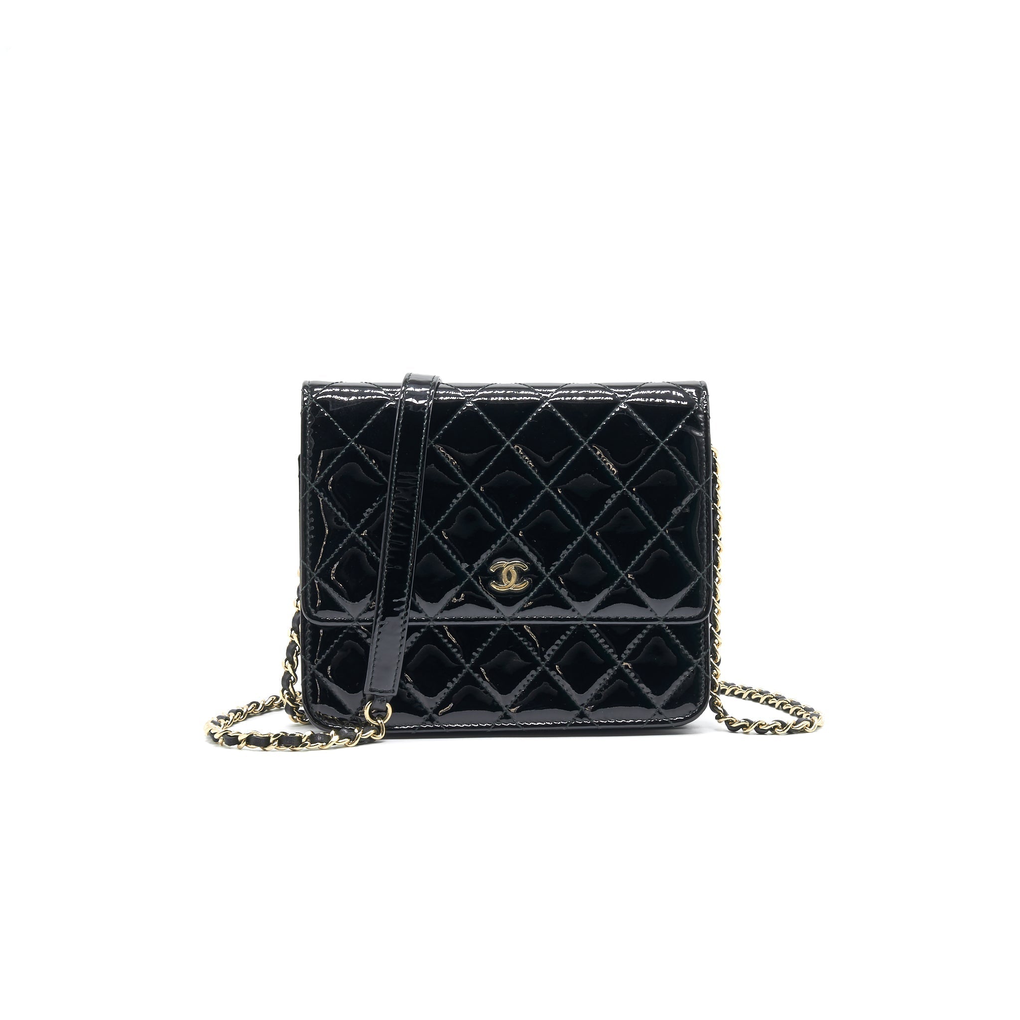 Chanel Square Wallet on Chain Patent Leather Black