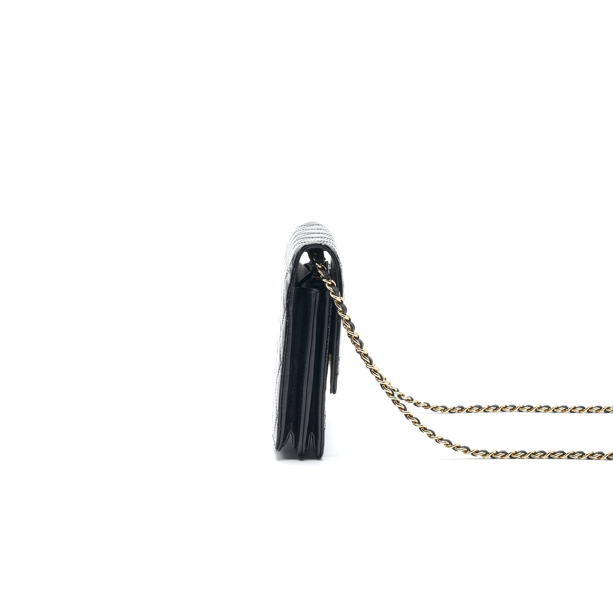 Chanel Square Wallet on Chain Patent Leather Black