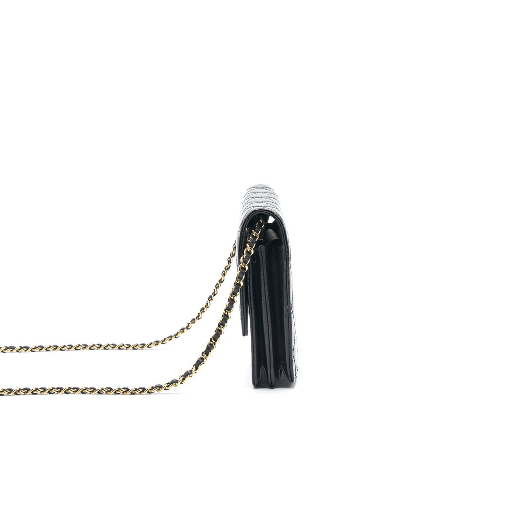 Chanel Square Wallet on Chain Patent Leather Black