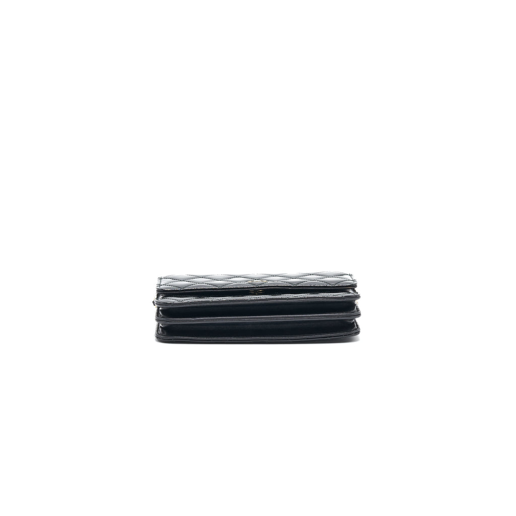Chanel Square Wallet on Chain Patent Leather Black