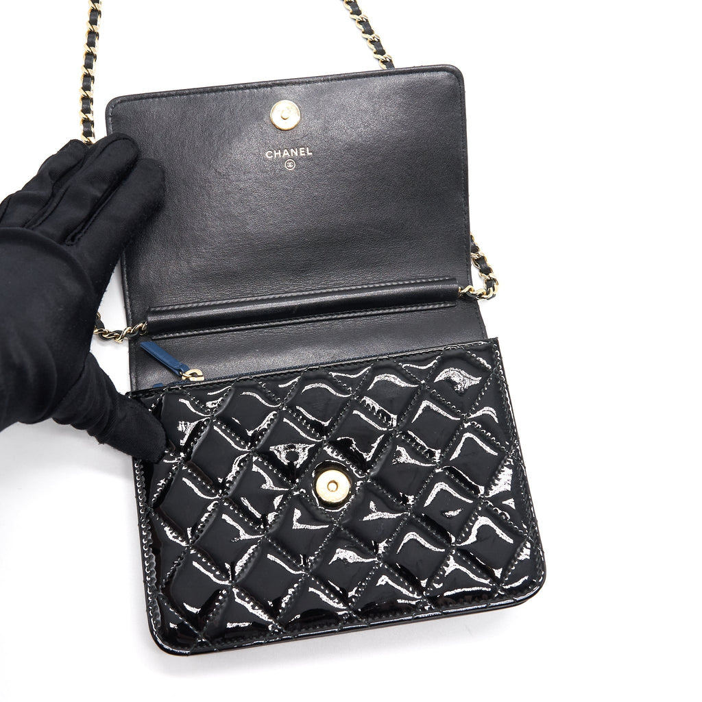Chanel Square Wallet on Chain Patent Leather Black