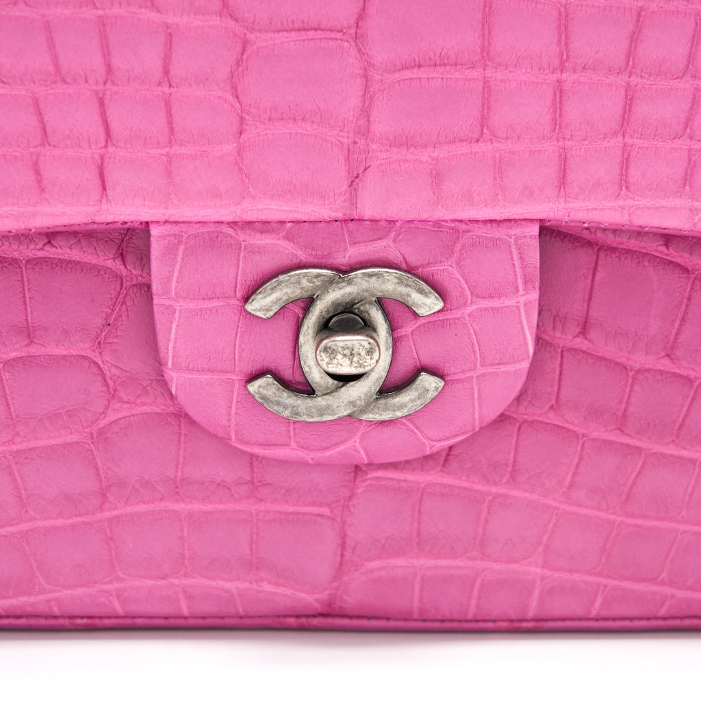 Chanel Alligator Medium Classic Double Flap Bag Pink
