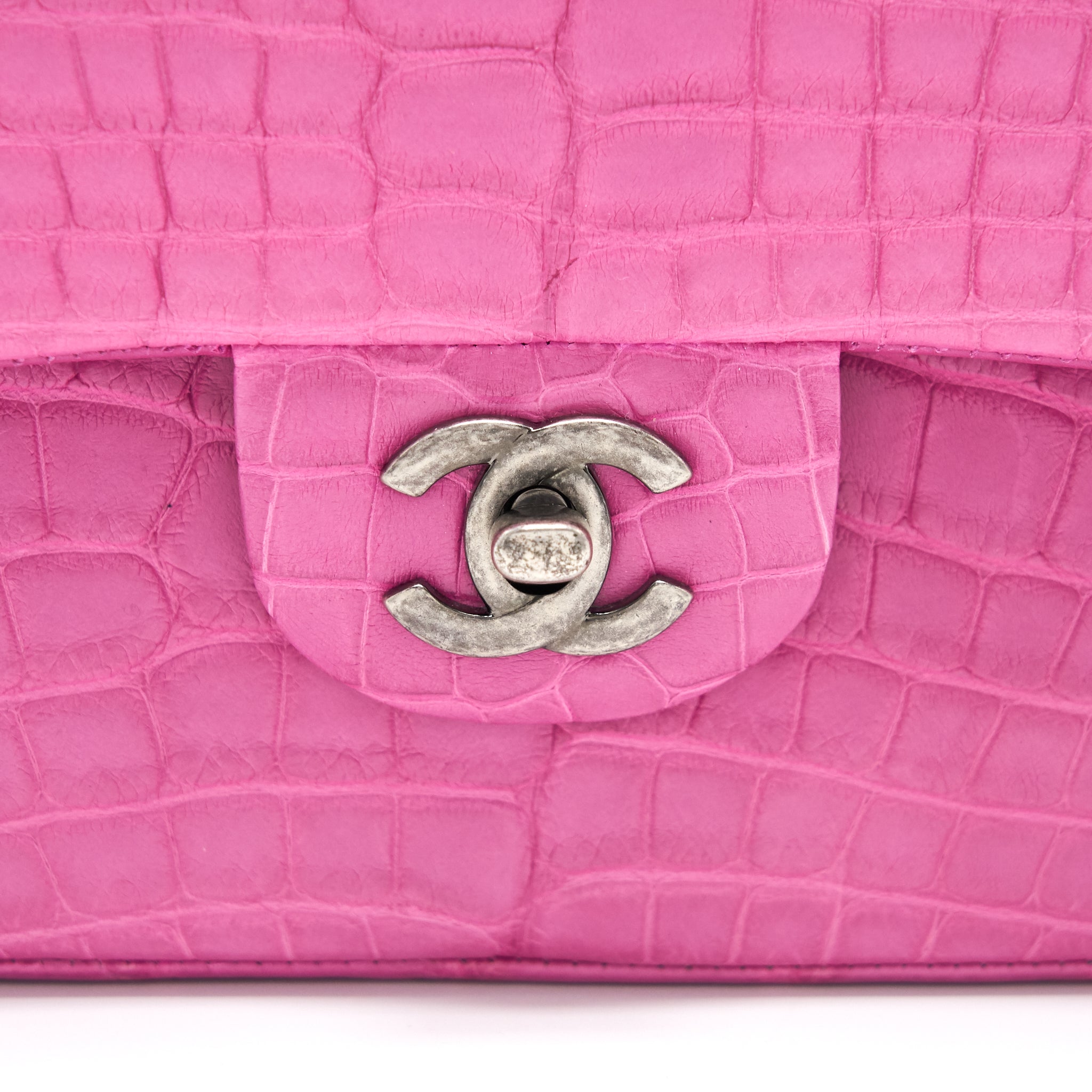 Chanel Alligator Medium Classic Double Flap Bag Pink