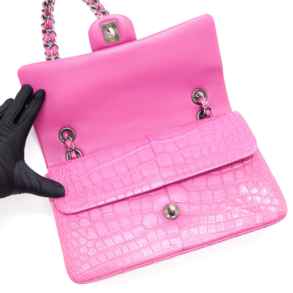 Chanel Alligator Medium Classic Double Flap Bag Pink