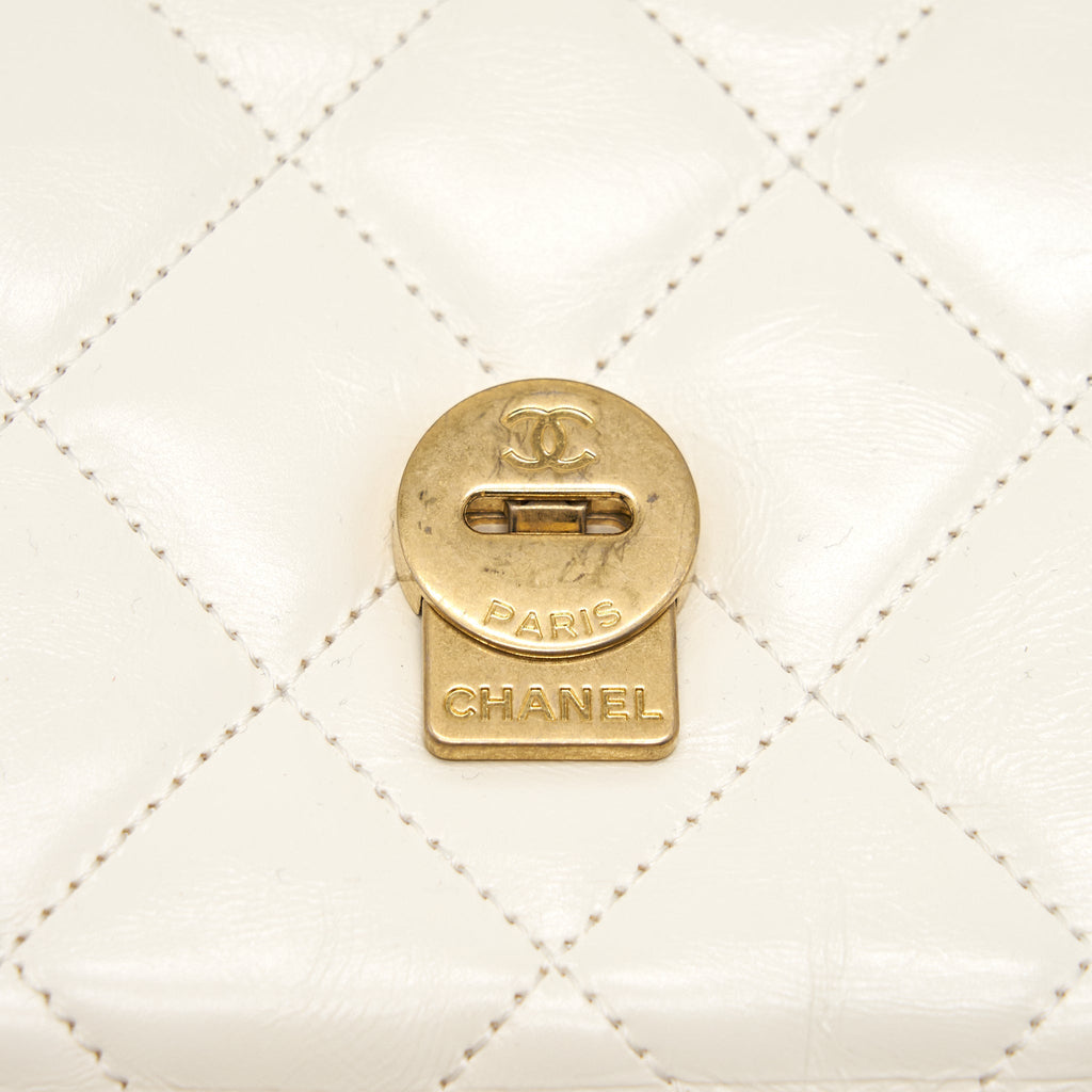 Chanel CC Leather Flap Bag White