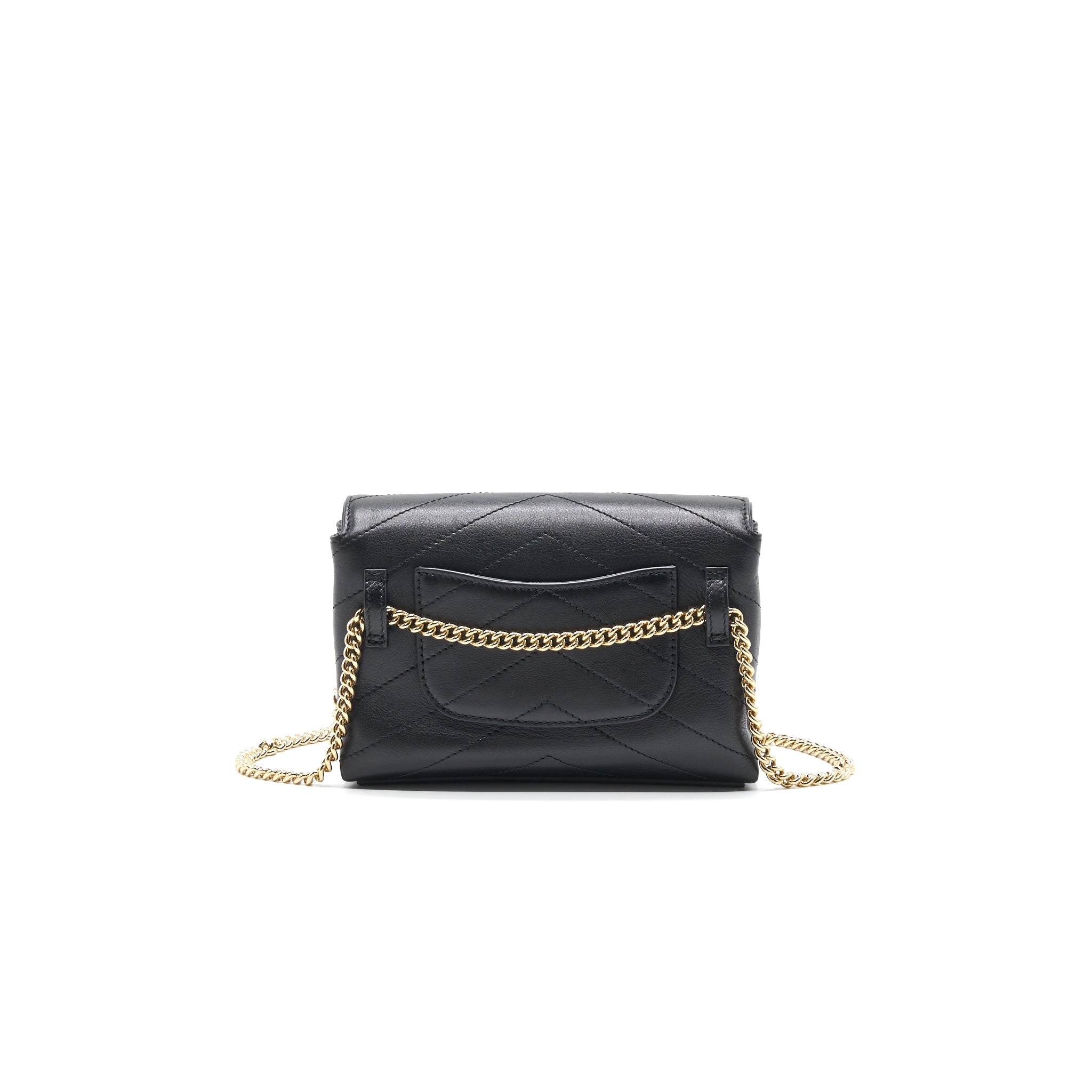 Chanel Calfskin Chevron Leather Chain Waist Bag Black