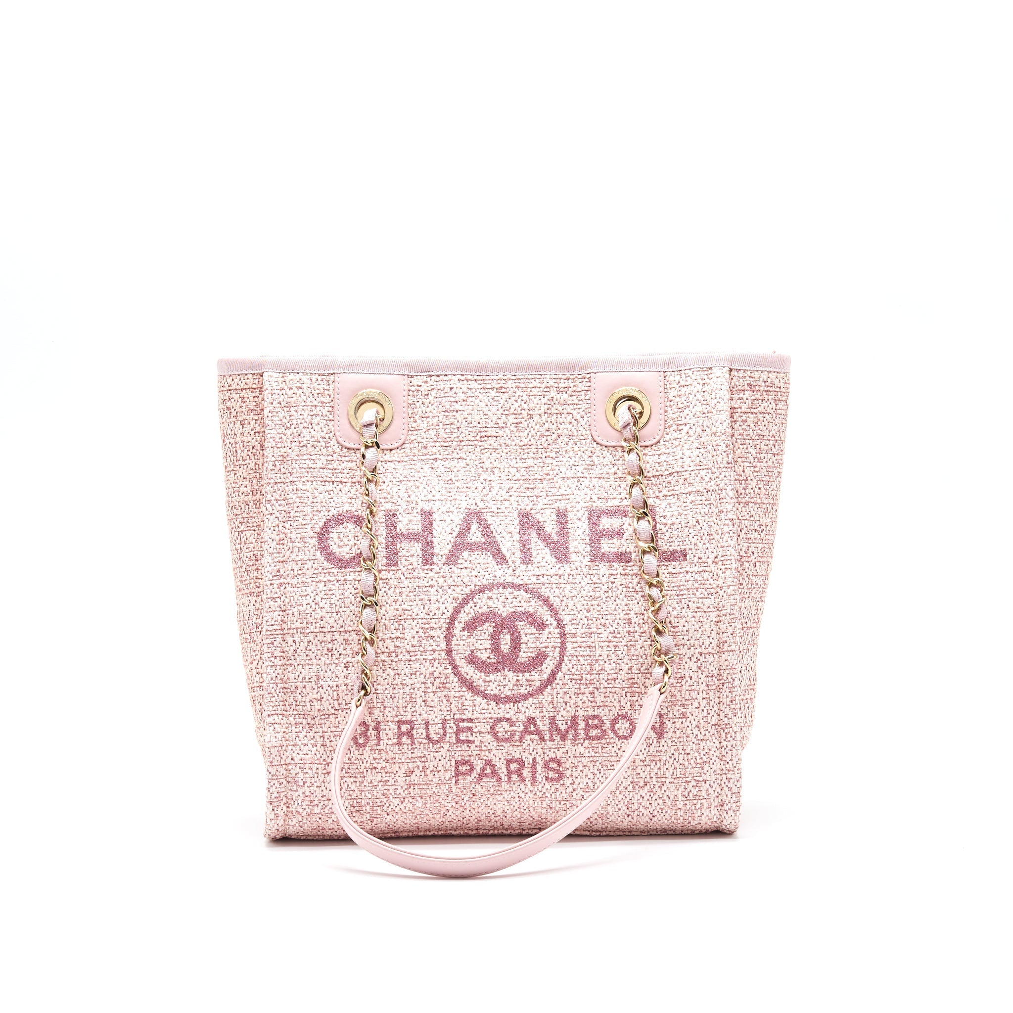Chanel Deauville PM Tote Bag Canvas Pink