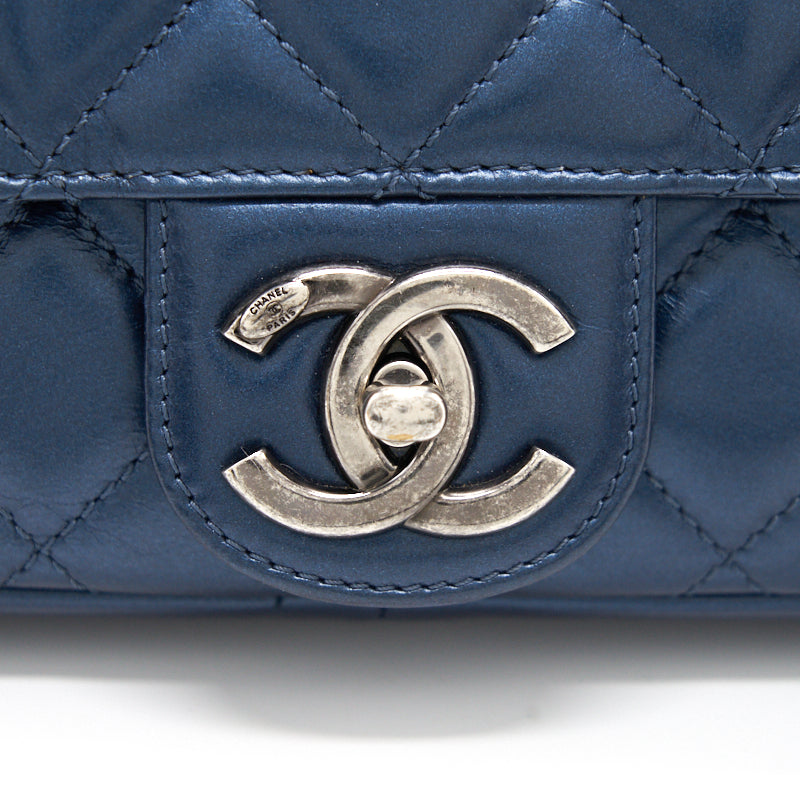 Chanel Flap Bag Dark Blue Ruthenium Hardware